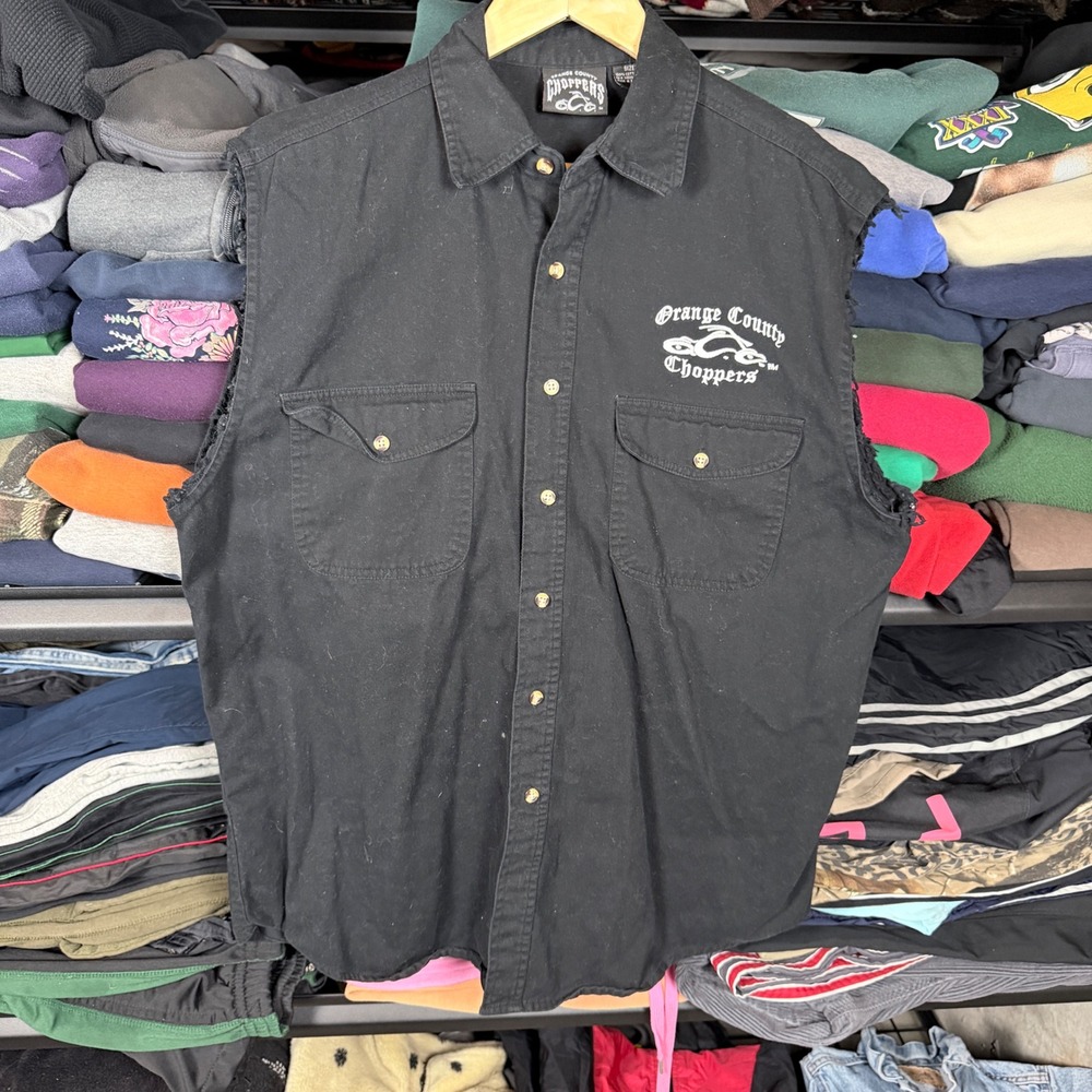 Orange County Choppers‎ Mens Black Sleeveless Button Up Shirt Size L